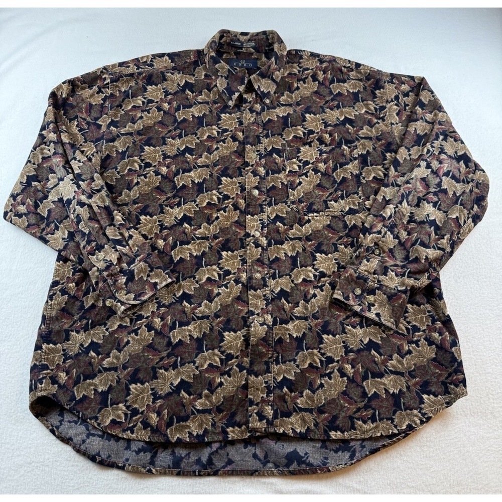 Enro Cordoroy Leaf Print Button Up Shirt Men's Size XL